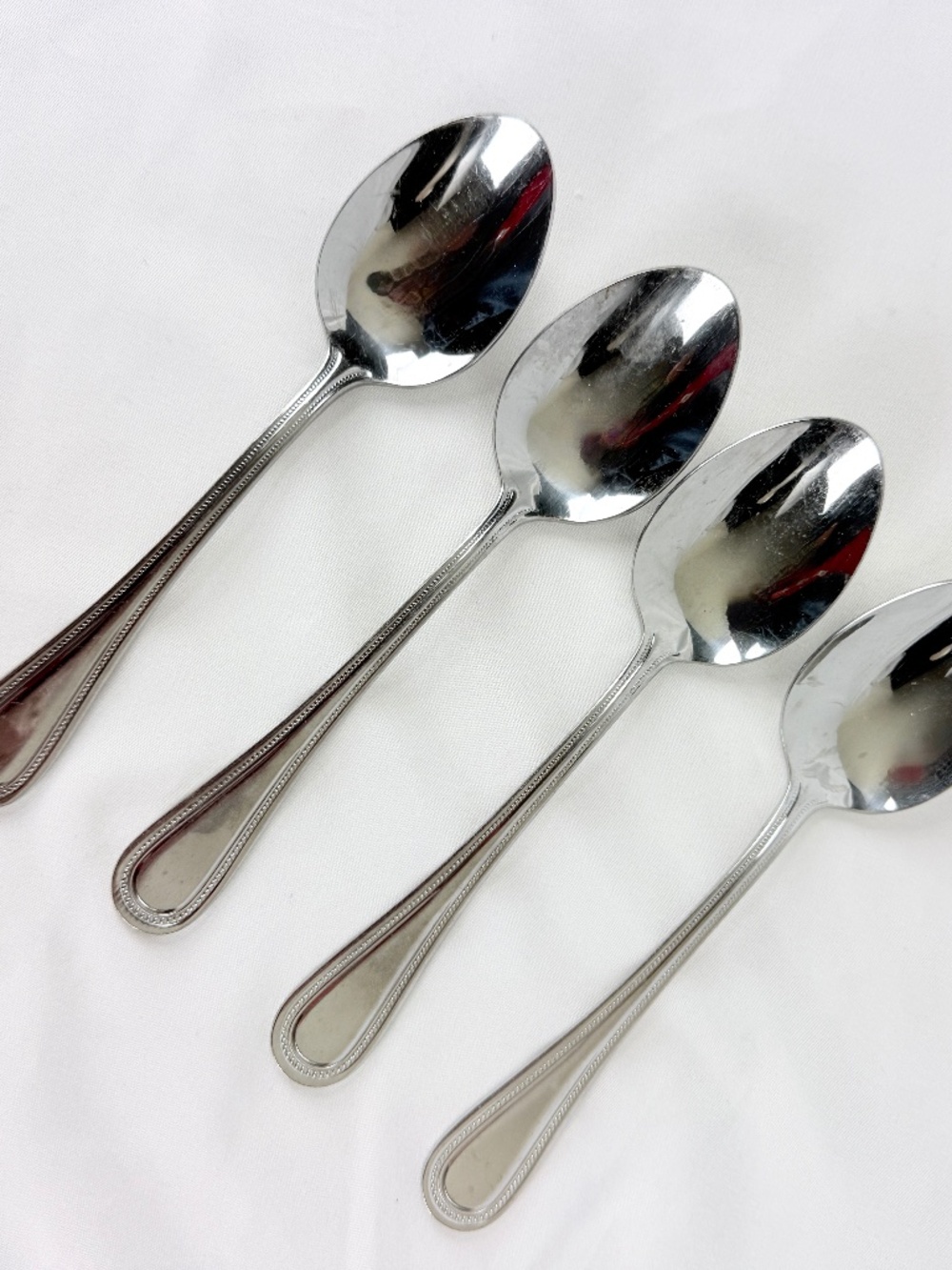 4 Cuisinart CUI8 Country Bead Stainless Steel Oval Soup Spoons 7.5 in Long